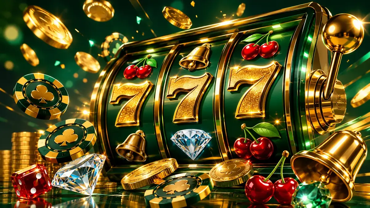 Recensione MaChance voto 9,1 — celebrazione jackpot casinò con fiches d'oro e luci dorate