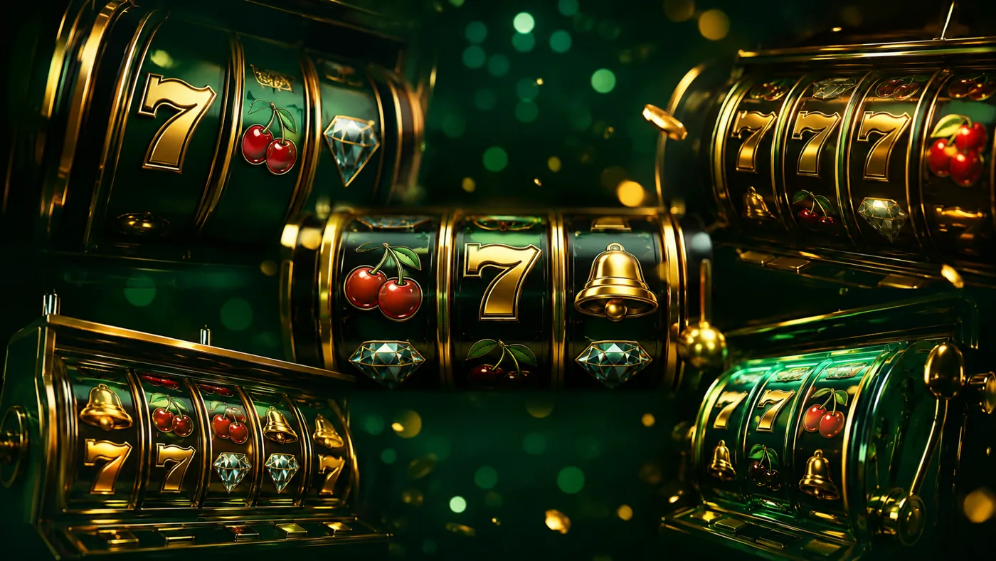 Slot machine online MaChance — rulli con sette dorati, ciliegie, diamanti e campane su sfondo verde